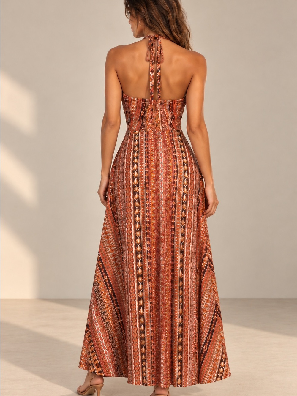 Brand new Boho Halter Maxi Dress in Rust Orange